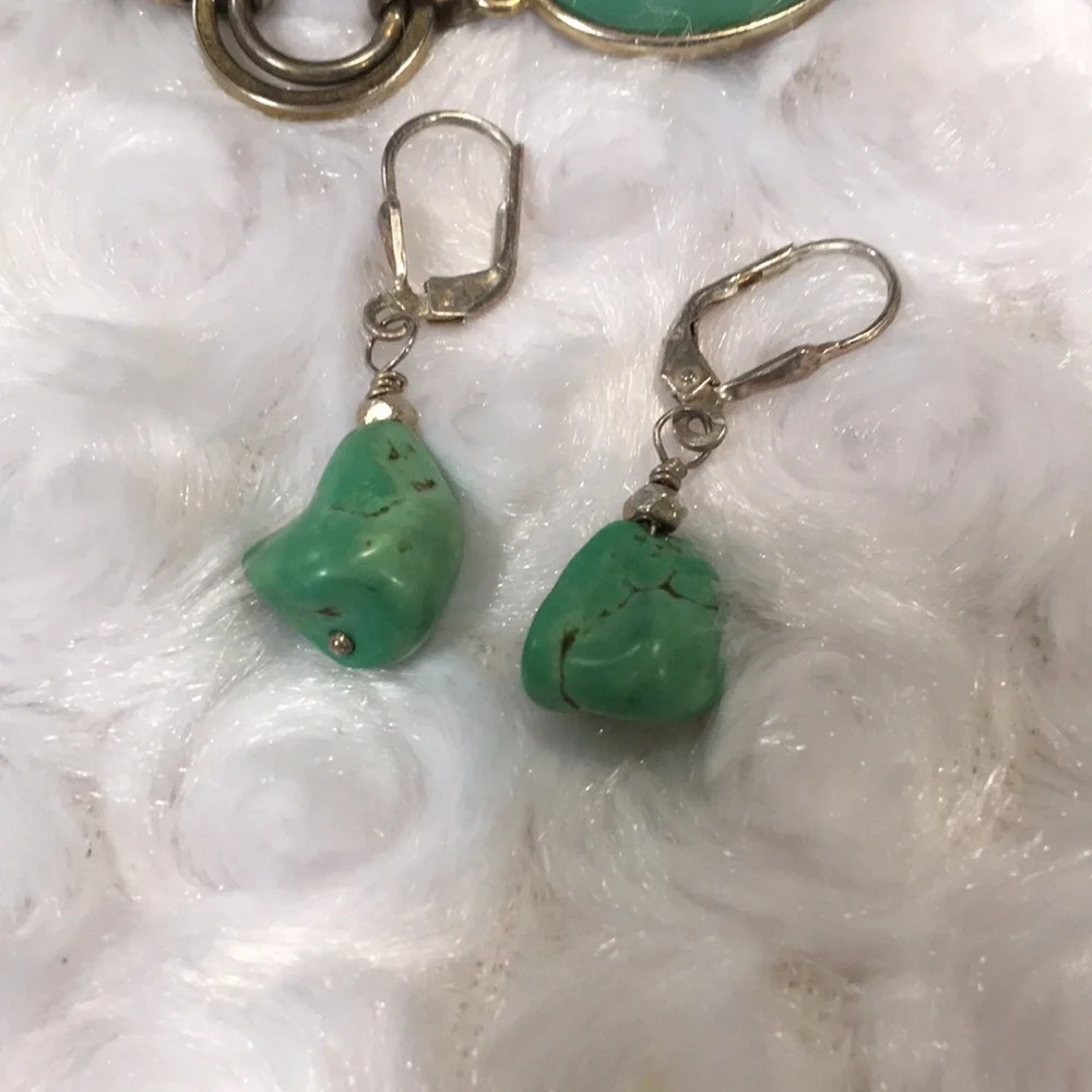 Cut stones link bracelet color aqua greens  bracelet w dangle matching earrings - Picture 2 of 13